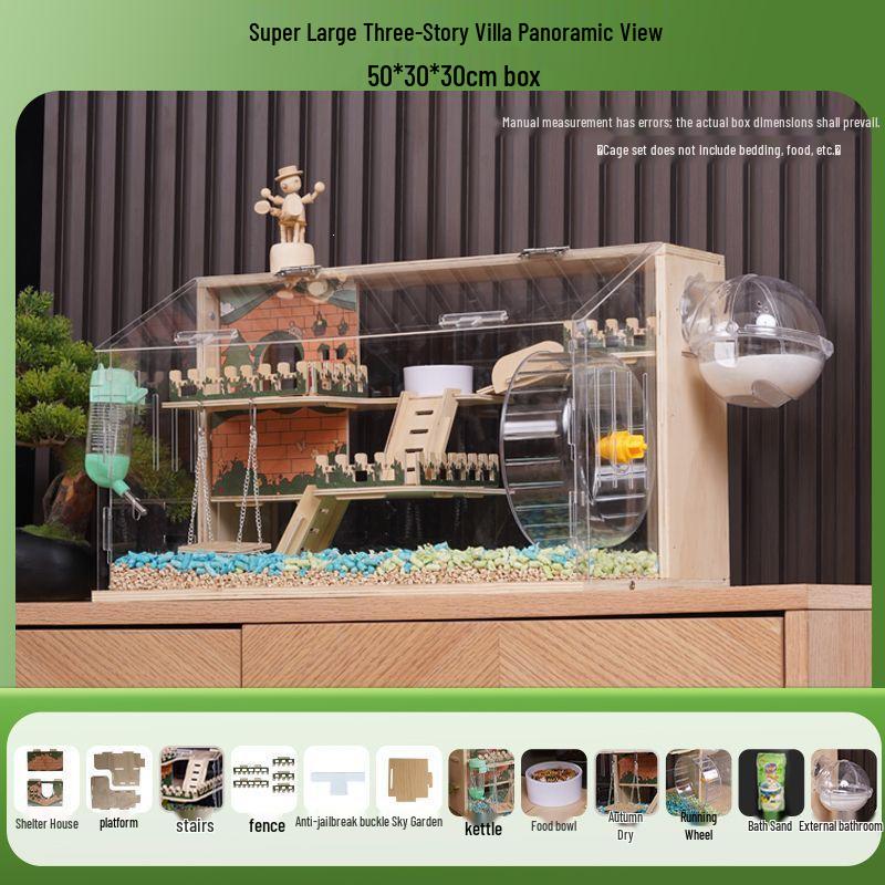 Luxuriöser Acryl-Hamsterkäfig Villa mit Transparentem Design und Bepflanzung - Goldbär Edition