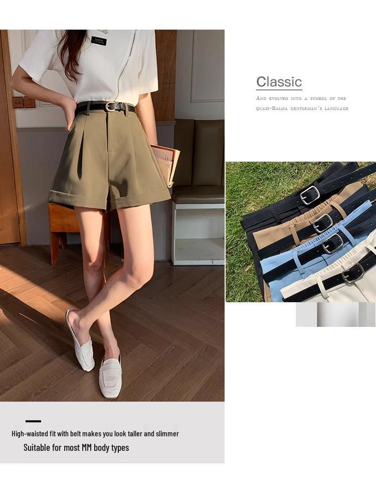 Petite Women's High Waist Pleated A-line Suit Shorts for Summer 2025