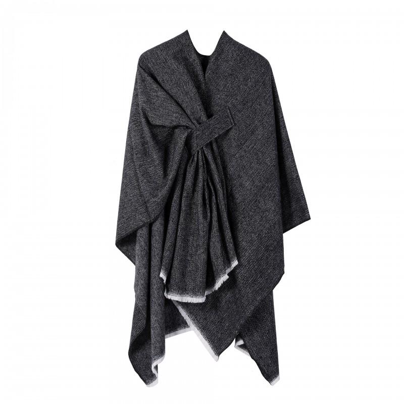 Womens Knitted Faux Cashmere Shawl Wrap With Contrast Stripe Trim Unisex Lightweight Warm Scarf Fall Winter