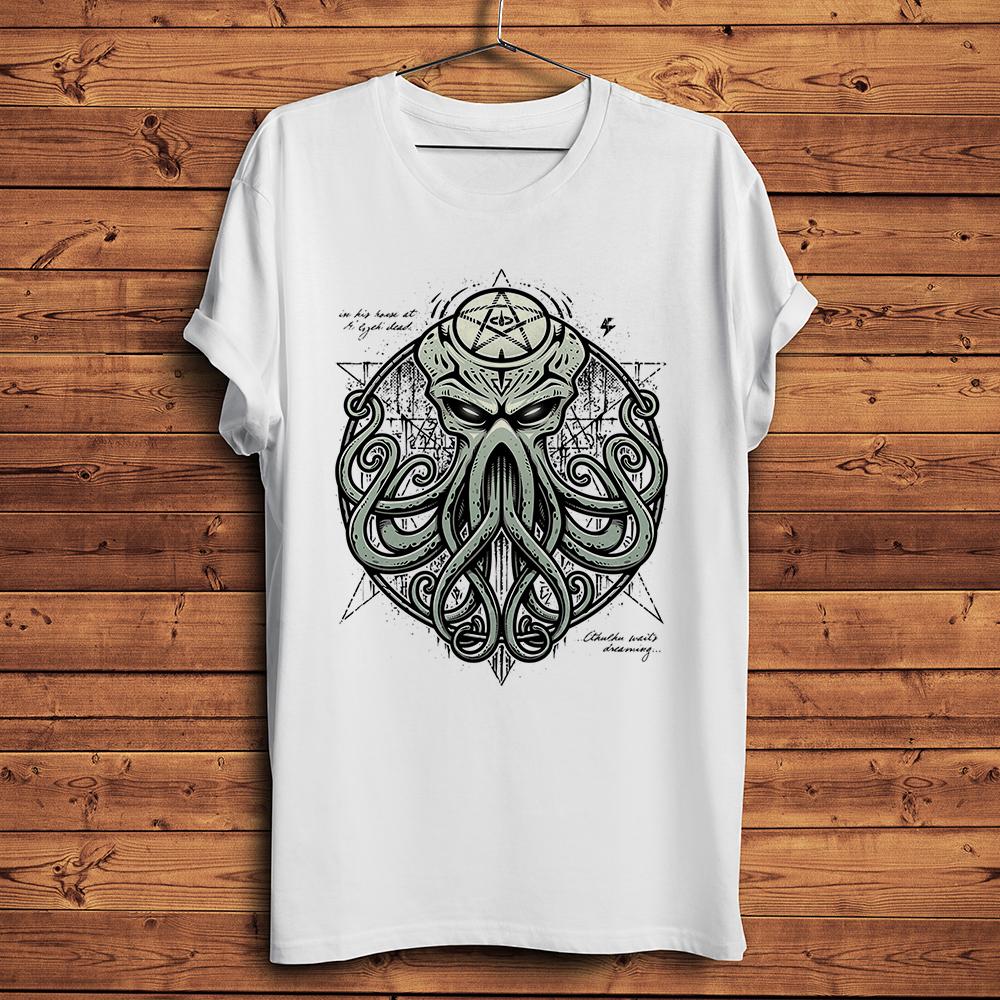 evil great Cthulhu Awakens Mysterious Rune funny anime tshirt Unisex summer White Casual short sleeve T Shirt Unisex streetwear tee S