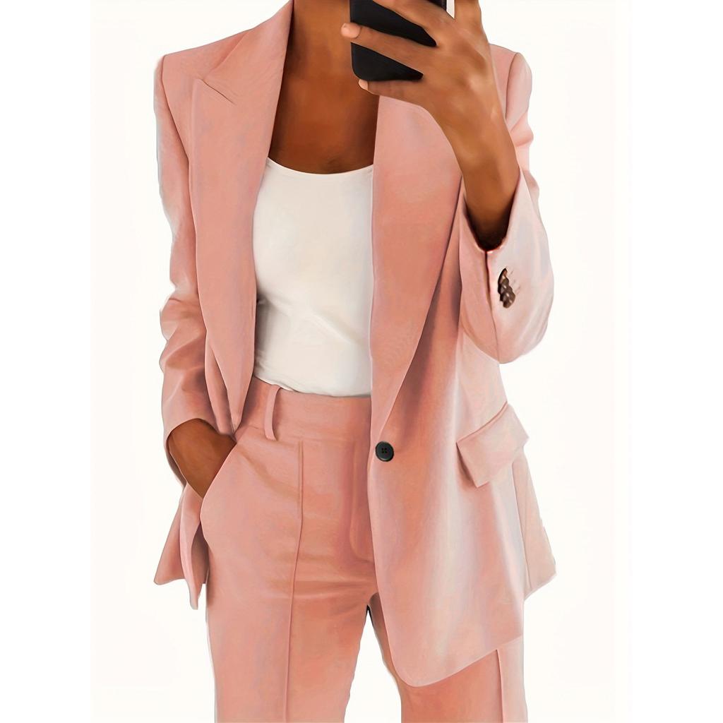 Women's Suit Solid Color Long-sleeved Lapel Slim Suit Jacket + Suit Trousers
