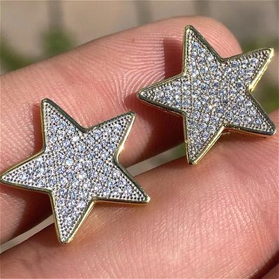 Sparking Inlaid Synthetic Zirconia Stars Shaped Stud Earrings for Women Exquisite Creative Party Daily Versatile Jewelry