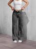 Women's Retro Smoke Gray Distressed Slimming Jeans with Red Cherry Blossom Embroidery
