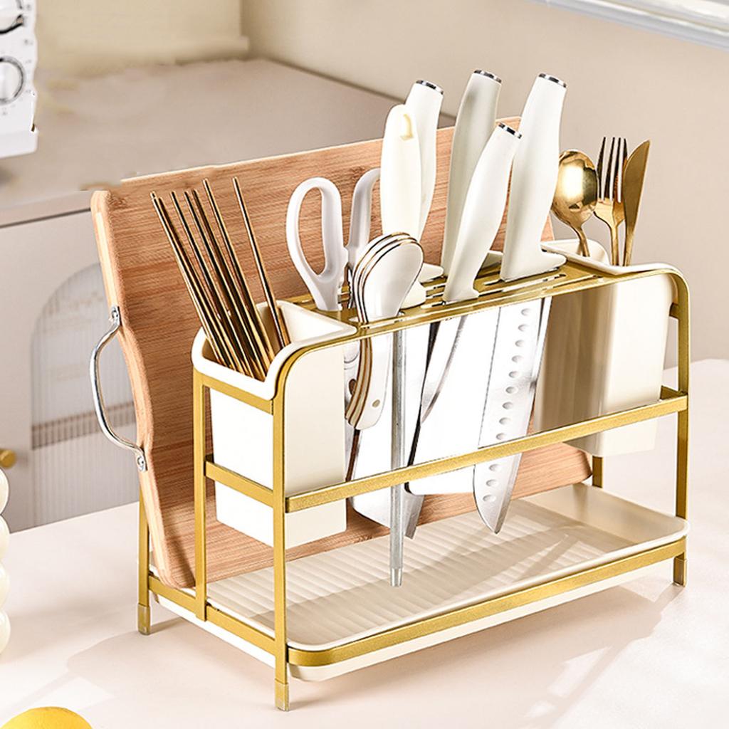 Abtropfgestell für Essstäbchen Multifunktional Kohlenstoffstahl und PP Küchenarbeitsplatte Utensilienhalter Gold