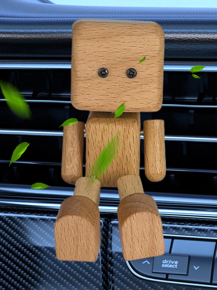 Handmade Shaking Feet Doll Wear Resist Cute Car Wood Ornaments with Clips Funny Wood Desktop Decor for Desktop Stress Reliever