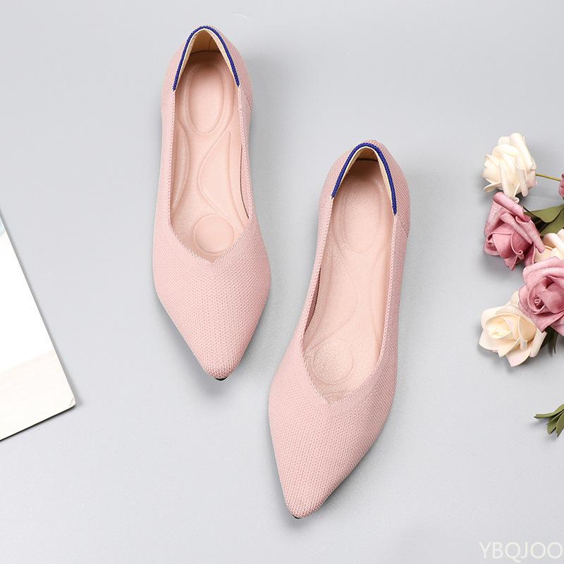 Fashion Breathable women's spring flat shoes pointed elastic knit daily casual  comfortable single shoes soft soled knit boat shoes