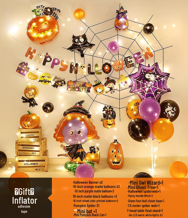 Halloween Theme Balloons and Pumpkin Lanterns for Indoor Decoration and Wall Scene Layout