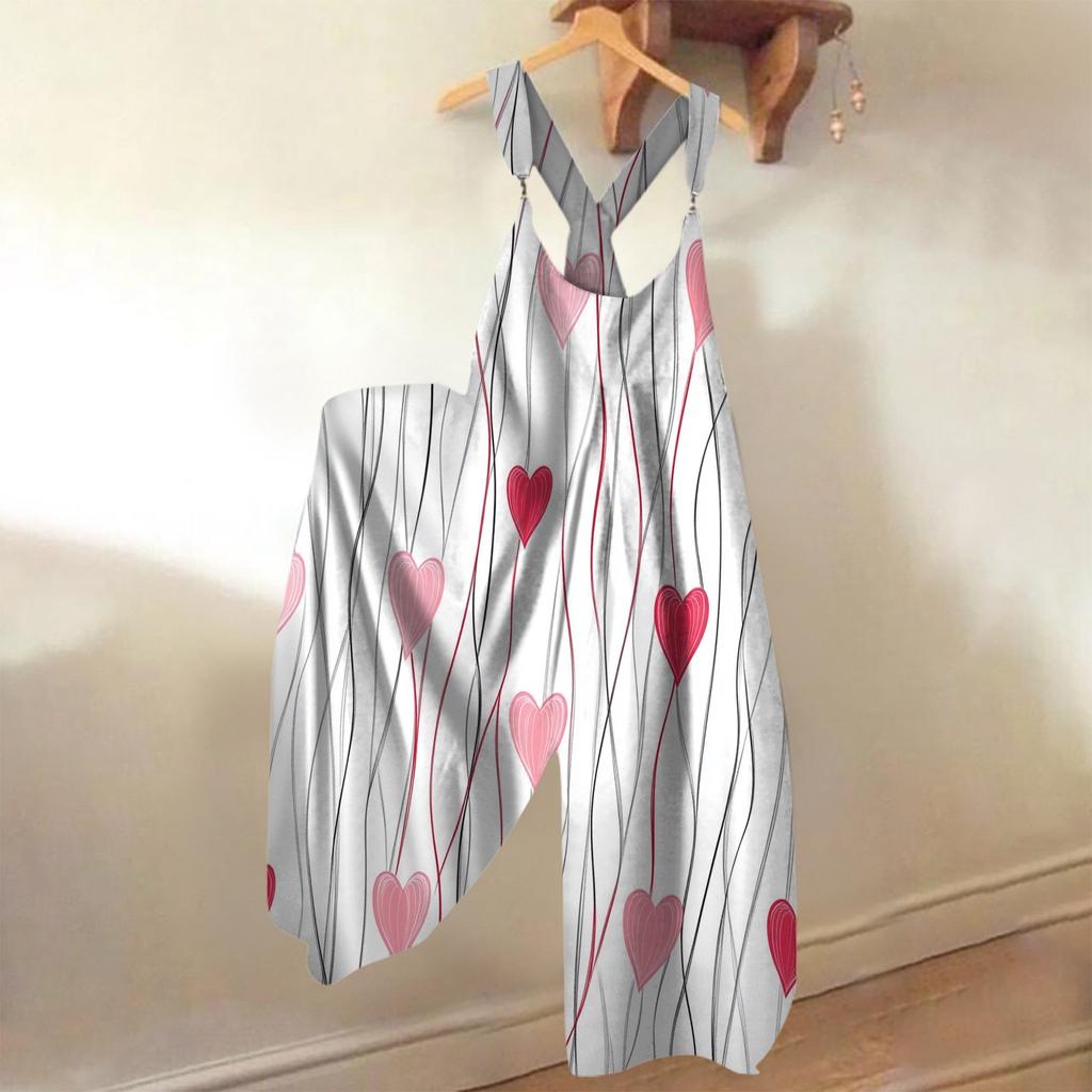 Sommer-Overall für Damen mit Valentinstags-Print im Vintage-Stil (Nicht verstellbarer Riemen)