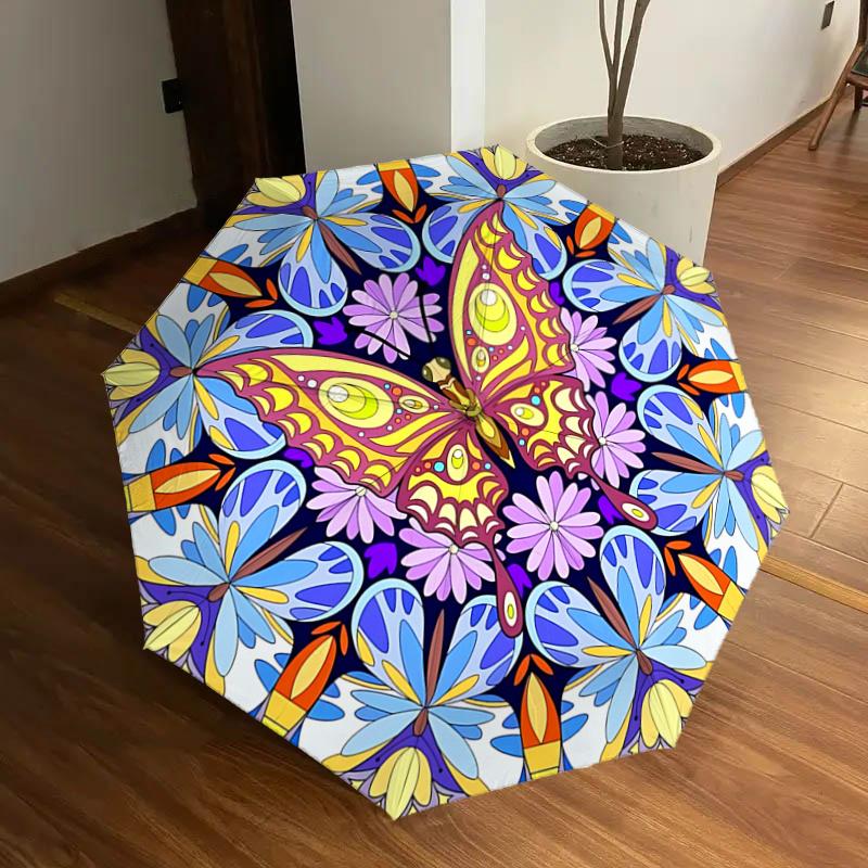 

Colorful Butterfly Outdoor Rain Umbrella with Auto Open Close Mechanism, Foldable Design, Iron Frame, Suitable for Fans, Travelers, Daily Us
