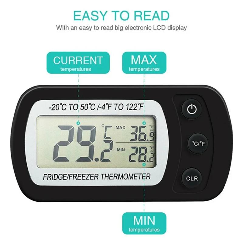 Mini LCD Digital Fridge Thermometer Anti-Humidity with Hook for Household Refrigerator Freezer Food Temp Monitoring Tool