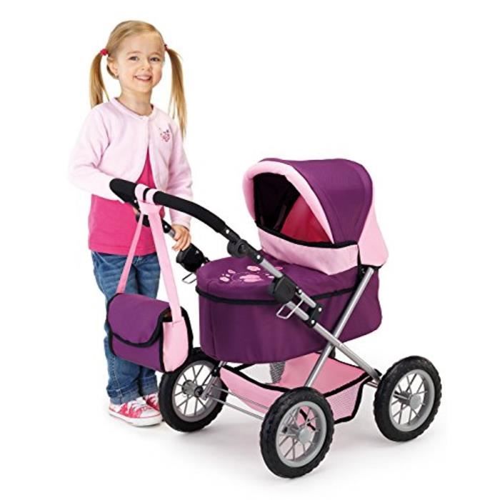 Poussette landau pour poupée - trendy - 68 cm - réglable - prune - pour poupées jusqu'à 46 cm