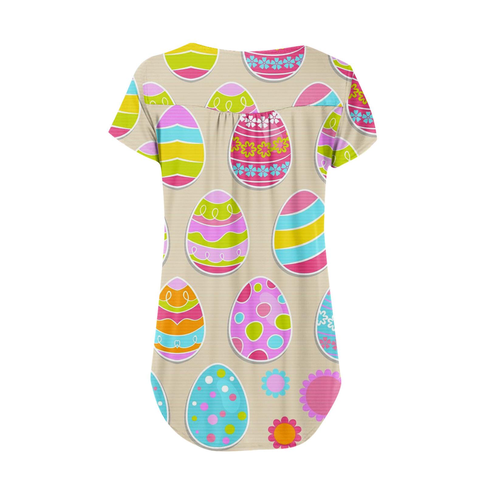 Женская футболка с коротким рукавом и V-образным вырезом на Пасху и принтом на пуговицах — фото 5