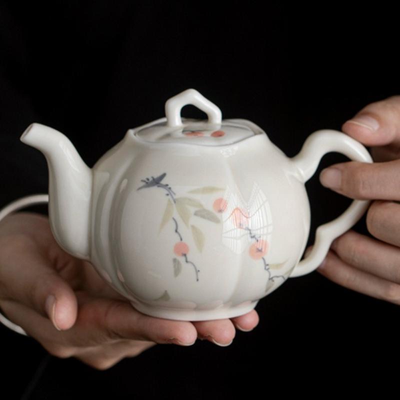 

Чайник ручной работы Хурма Подглазурная роспись Тыква Чайник Бутик Шарообразный фильтр Чайник для заваривания чая Чайная посуда в подарок