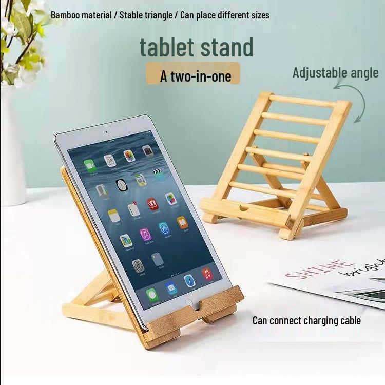 Bamboo Adjustable Angle Phone & Tablet Stand with Rechargeable Feature