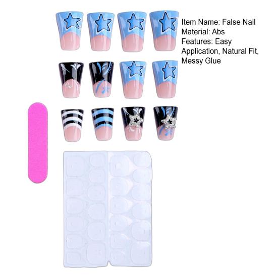 24Pcs/Set False Nails Dot Striped Print Full Cover Medium False Gradient Nails Quick Style Change Fake Nails with Seamless Fit Nail Salon Wear