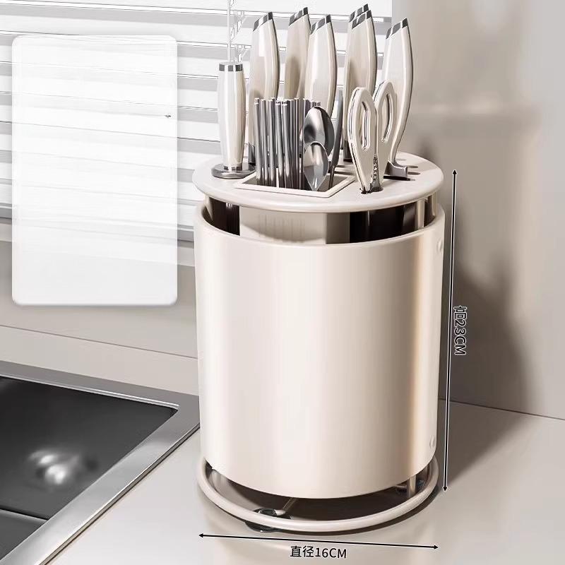 Vintage Kitchen Knife Rack Countertop Rotatable Multifunctional Knife Chopstick Cage Integrated Storage Rack