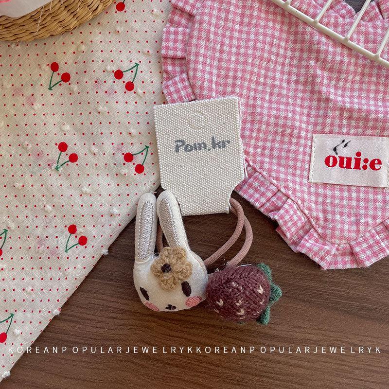 

Korean Style Cartoon Bunny & Strawberry Hair Tie for Kids - High Elasticity Fabric Ponytail Holder