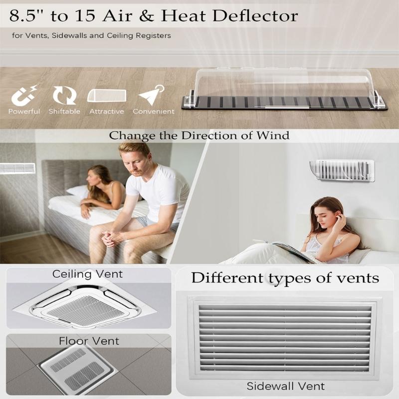 4Pcs Magnetic Adjustable Vent Covers Easy Installation Clear Adjustable Floor Vent Deflector Outlet Air Vent Diverter