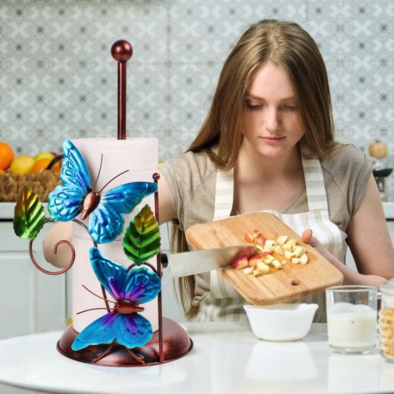 Elegant Butterfly Iron Paper Towel Holder Sturdy Iron Butterfly Tissue Stand Portable Paper Rack for Various Home Use