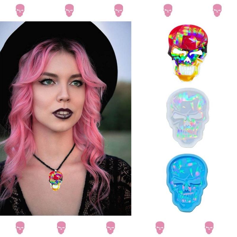 Jewelry Casting Mold Skull Shaped Silicone Mold Holographic Resin Mold for DIY Necklace Keychains Earring Pendant