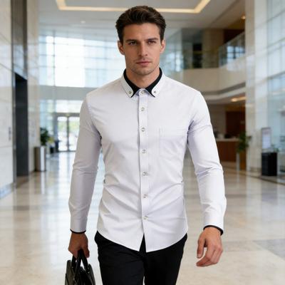 Men Dress Shirt Button Down Long Sleeve Shirt Lapels Rhinestones Slim Fit Formal Shirt for Business Wedding Party Prom Wear