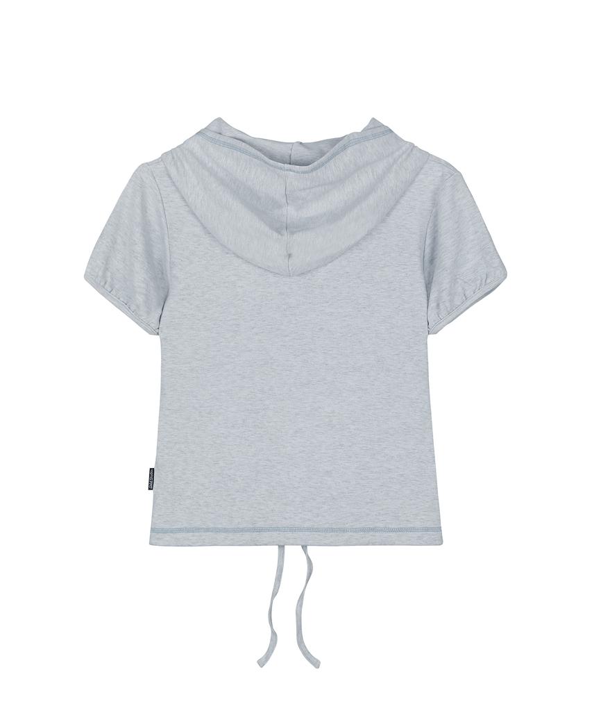 ODDSTUDIO Puff Cover Stitch Crop Hoodie - Sky Blue Melange