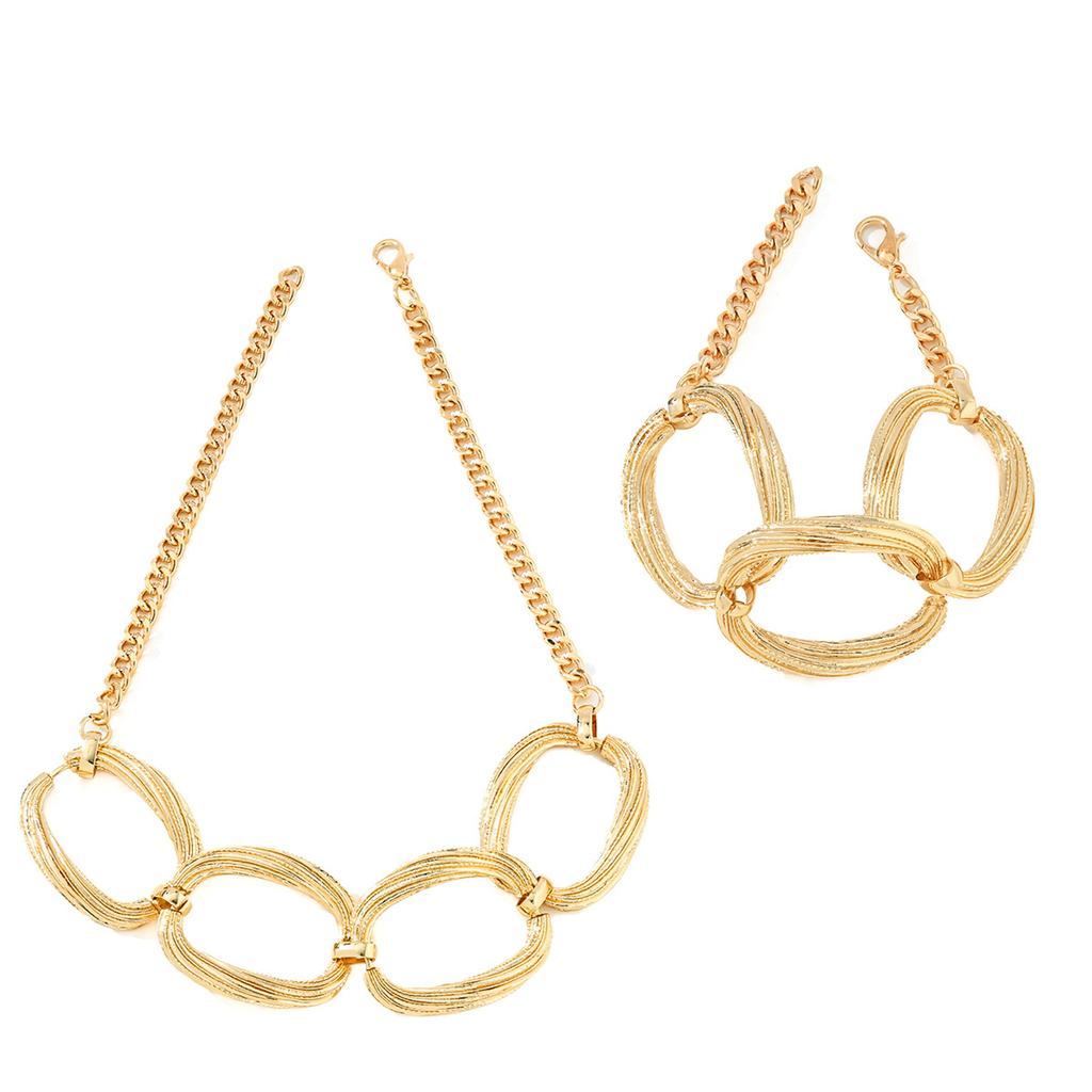 European and American Personalized Metal Geometric Collar Creative Simple Metal Necklace Bracelet Jewelry Set
