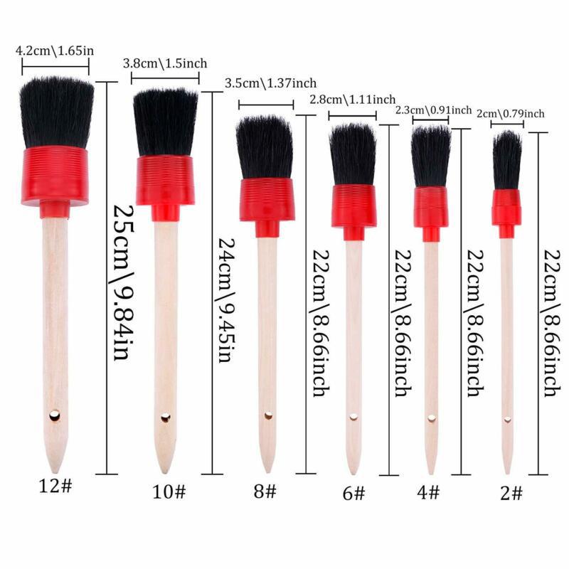 Motorcycle Automotive Boar Hair Detail Brush Cleaning Wheels Car Detailing Brush Set Set of 6 PCS Emblems,Exterior Leather,Trim,Seats Engines Air Vents Interior