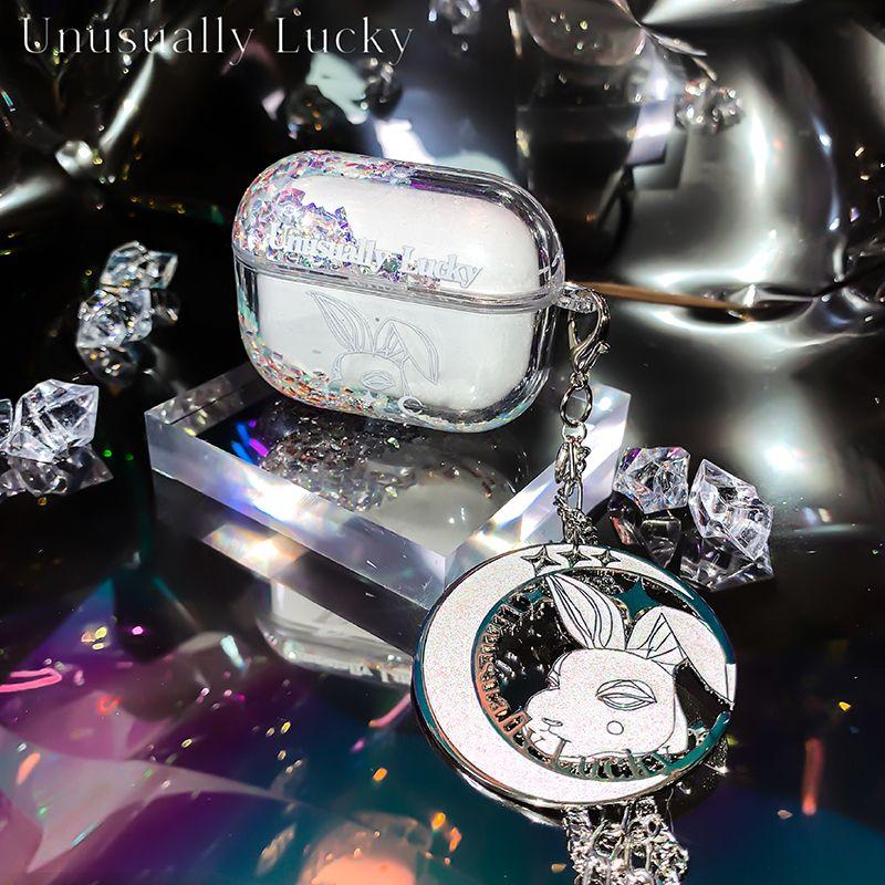 

Zheng Meijie s Design Is Extremely Bright Rabbit Quicksand Earphone Case Shiny for Apple Airpods1/2/3/Pro/Airpods4 Hard Case Apple AirPods With chain and moon rabbit badge