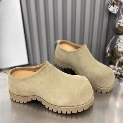 Fashion Big Round Toe Inside Heightening Slippers Women's Fashion Suede Deep Mouth Anti-Slip Wear-Resistant Flats
