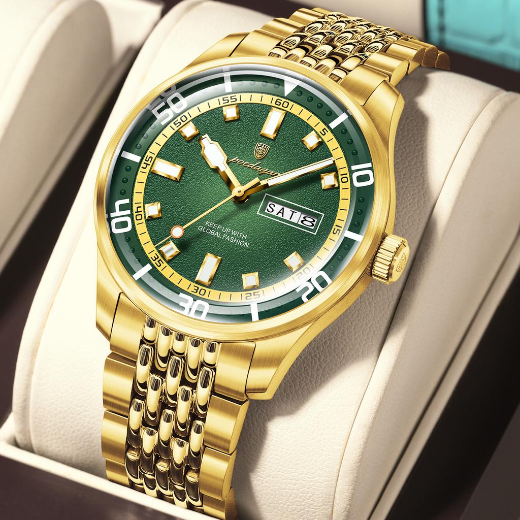 POEDAGAR Luxury Military Man Watch Casual Waterproof Luminous Date Week Men Watch Stainless Steel Quartz Men's Watches Reloj+Box