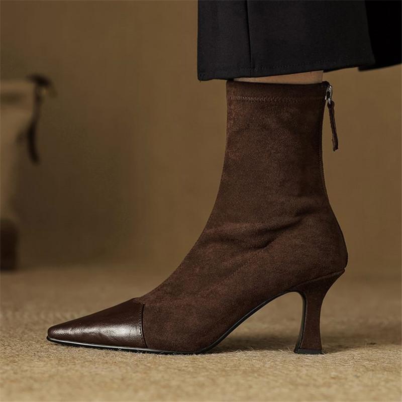 Fashion New Autumn Winter Women Boot Shoes for Women Pointed Toe Short Boots Fashion Boots Handmade High Heels Elastic Skinny Boots