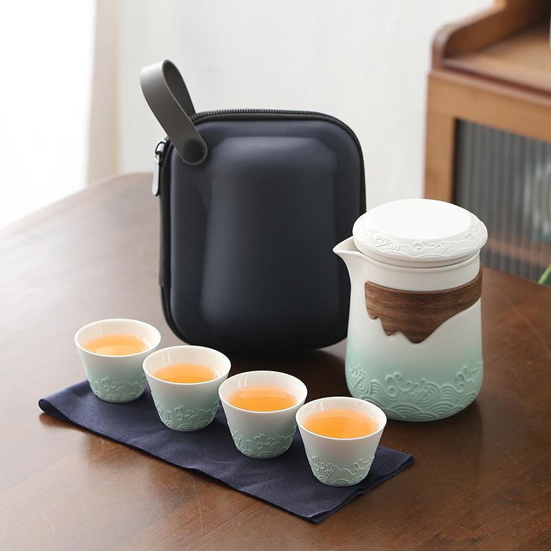 Outdoor Set Travel with Four Cups Camping Teapot Portable Quick Tea Cup