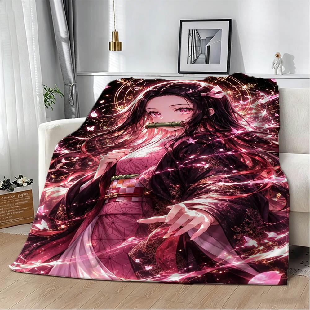 3D Cartoon Demon S-Slayer Anime Nezuko Flannel Blanket Soft Throw Blanket Art For Home Decor Bedroom Bed Sofa Picnic Fans Gifts