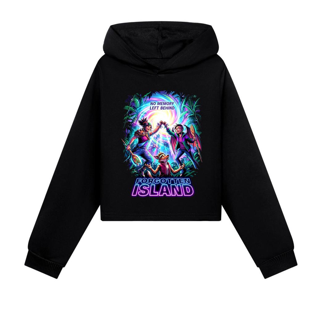 5882 Kids Girls Forgotten Island Printed Short Hooded Sweatshirt Long Sleeves Hoodies