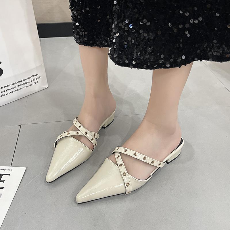 2026 New Sexy Pointed Toe High Quality Trendy Belt Buckle Design Women's Slippers Fashion Baotou Party Mules