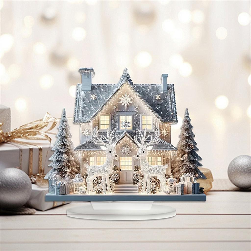 Christmas Desktop Ornaments House Reindeer Acrylic Signs for Home Holiday Decorations
