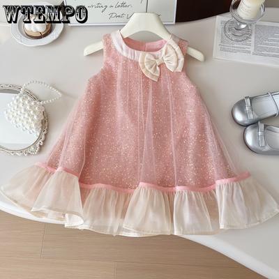 Mädchenkleid Sommer Kinder Ärmelloses Schleife Mesh Kleid Mädchen Prinzessinnenkleid