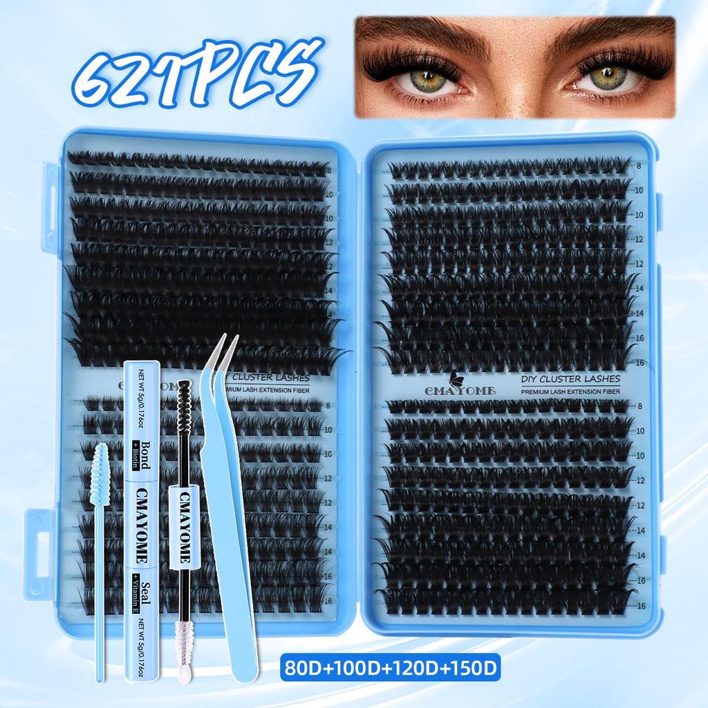 DIY Natural Dense Cluster False Eyelashes, Self-Adhesive 720 Segmented 10150D Curl, Individual Clusters