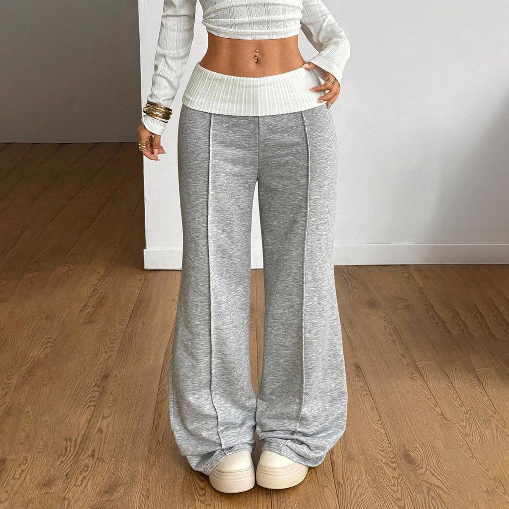 Women's High Waist Wide Leg Sweatpants Casual Loose Fit with Patchwork