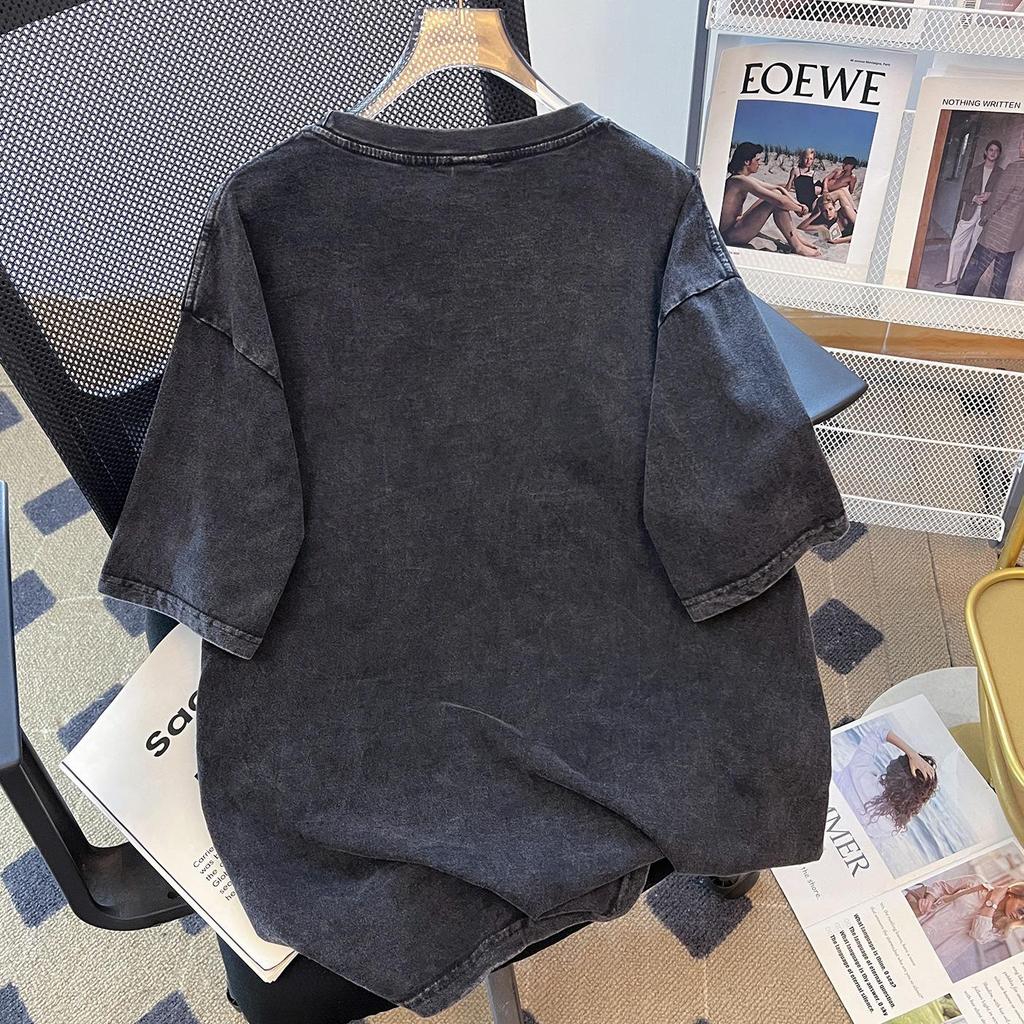 Women's High Street Distressed Retro Cotton T-shirt - Summer Loose Fit, Short Sleeve, Versatile Heavyweight