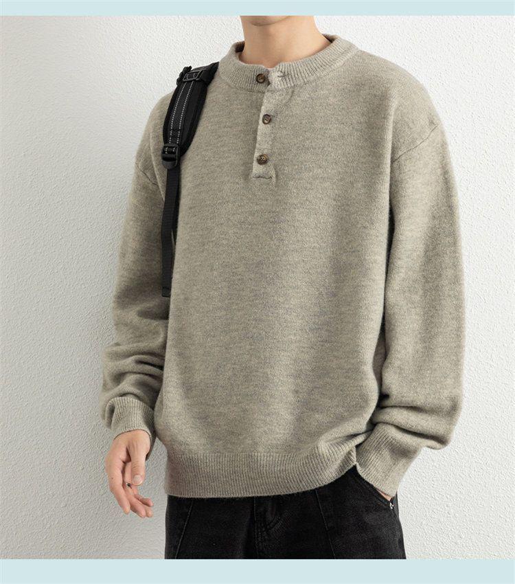 Men's Trendy Loose Henley Knit Pullover for Autumn/Winter 2025