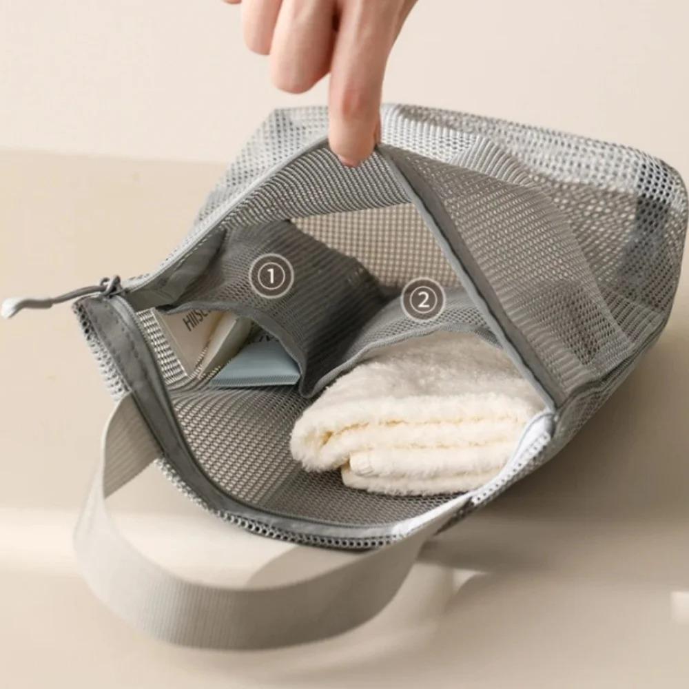 1pc Breathable Mesh Toiletries Storage Bag with Zipper Portable Multi-compartments Pen Pouches Travel Cosmetic Bag for Women Men