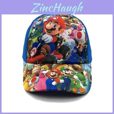 Chapéu de Sol Infantil com Padrão Super Mario Bros e Aba de Algodão Respirável para Brincadeiras ao Ar Livre no Verão