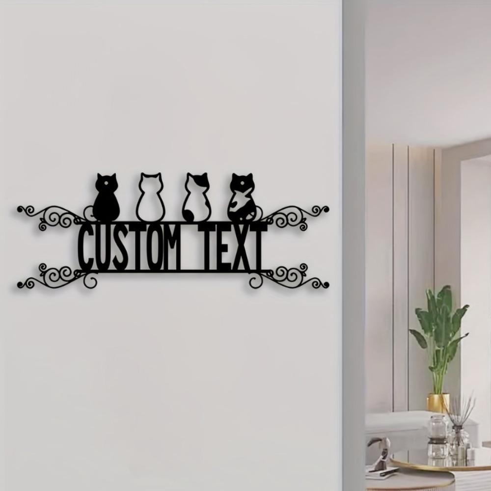 Metal Wall Art Cat Family Name Sign Rustic Home Decor House Number Plaque Personalized Gift Sculpture