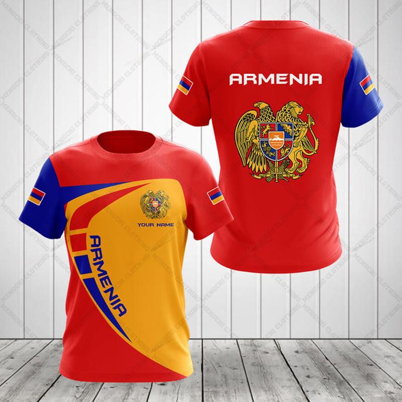 ETST0013 Armeense vlag en wapen grafische T-shirt zomer casual trui herenmode losse T-shirts jongens oversized korte mouwen tops 6XL 3XL