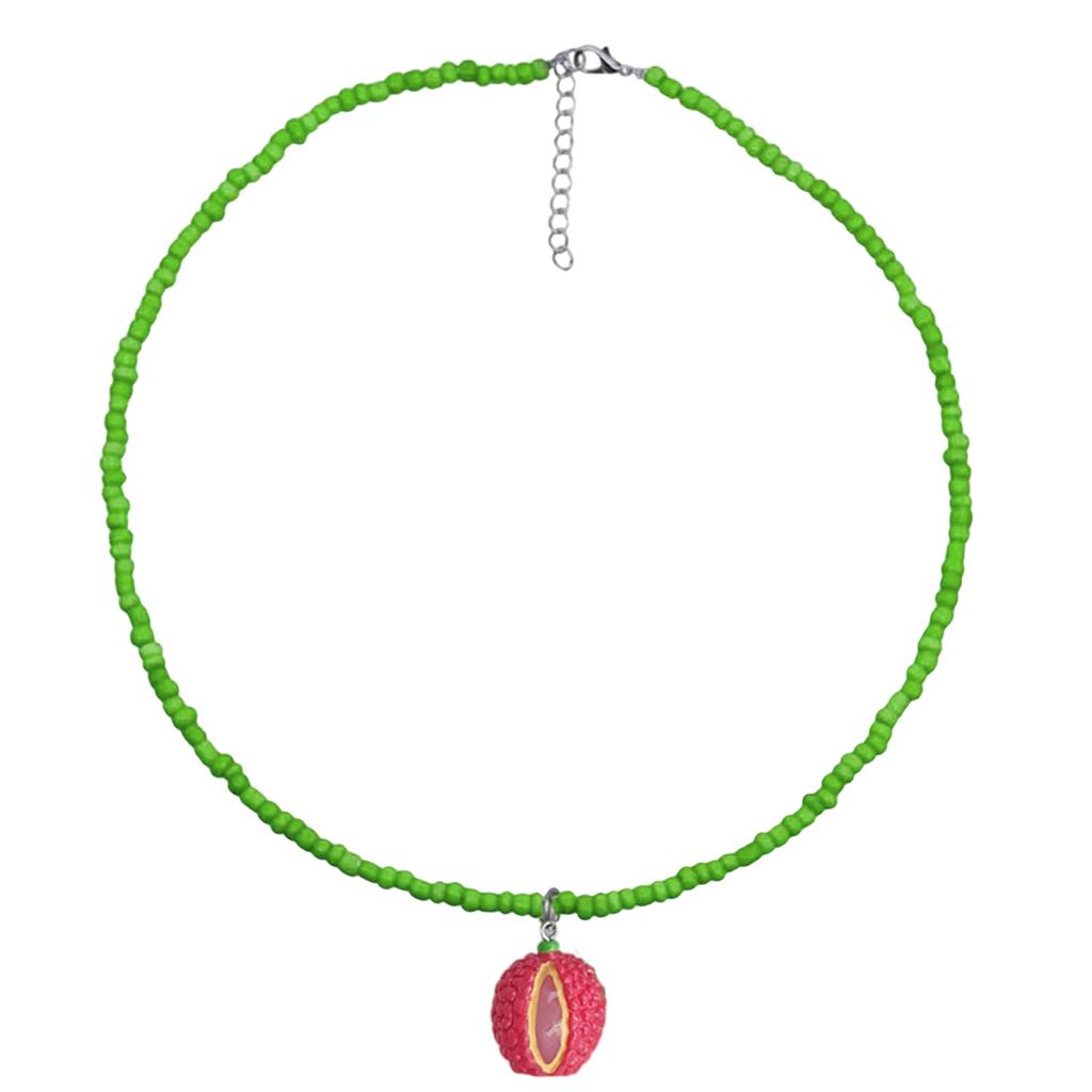 Handgefertigte Fruchtperlenkette Verstellbare Länge Halskette Bunte Perlen Schlüsselbeinkette für Strand- und Urlaubskleidung