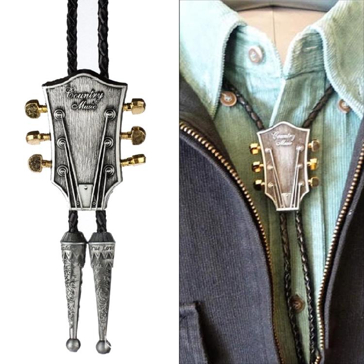 Cowboy Necktie Guitar Pendant Bolo Tie for Music Lover Shirt Sweater Decors