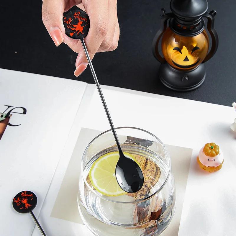 Halloween 304Stainless Steel Fork Spoon Set Halloween Pumpkin Witch Ghost Dessert Cake Fork Spoon Kitchen Stirring Ice Spoon