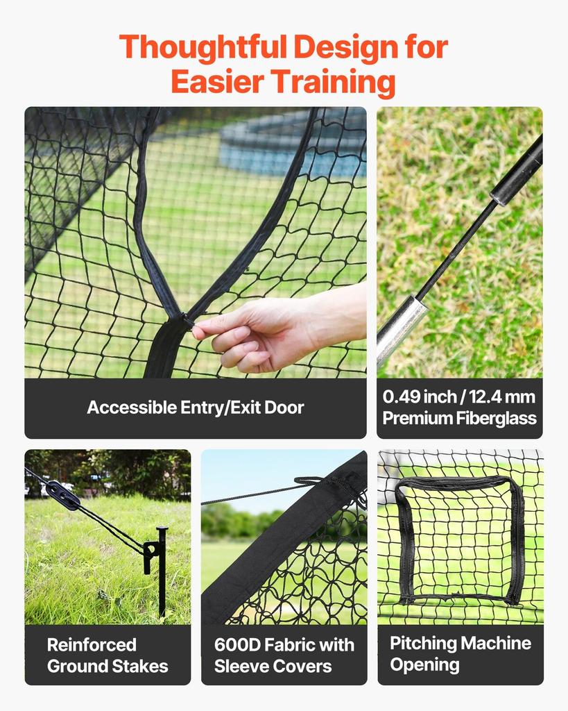 Baseball Batting Cage, 3660 x 3100 x 2330mm Freestanding Portable Batting Cage, Hitting Cages with 4-Ply Knotless Polyester & Pitching Machine